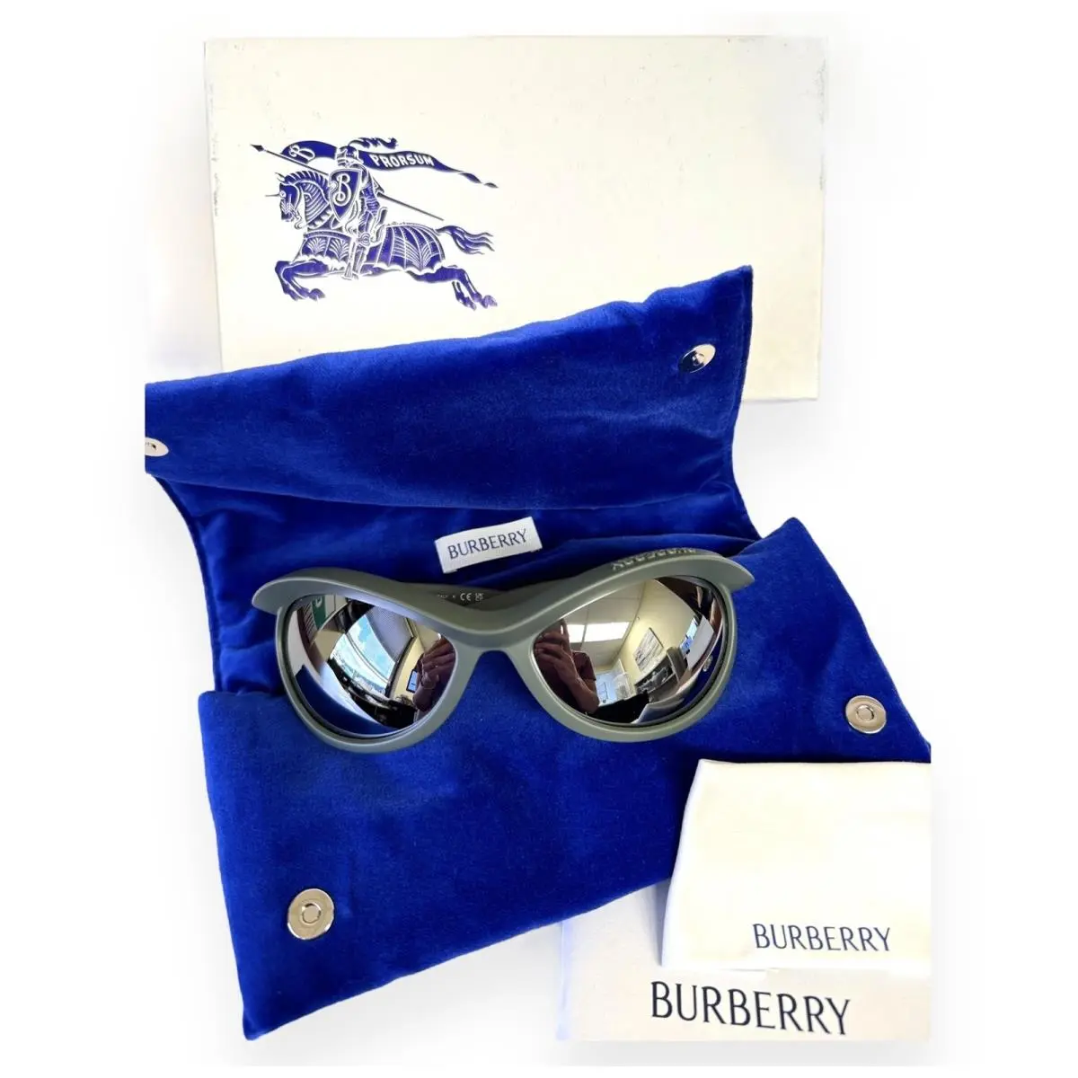 Burberry Sunglasses Matte Olive Green Rubber Mirror BE4428U 4109/6G with Case