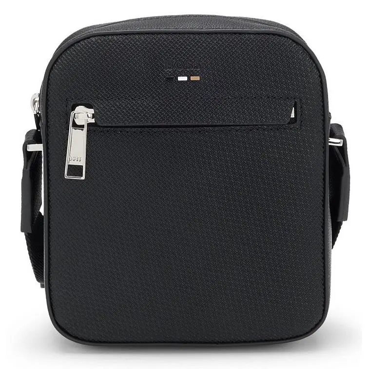 Hugo Boss Reporter Zip Shoulder Crossbody Bag Embossed Logo Black