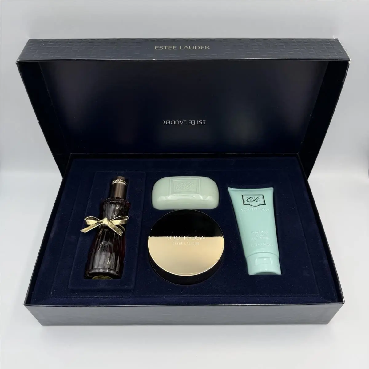Estee Lauder Youth Dew Perfume Dusting Powder Soap Lotion 4-Piece Gift Set