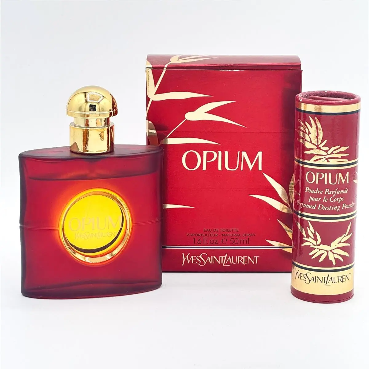 Vintage Ysl Opium Gift Set 2pc 1.6oz Perfume Spray .7oz Dusting Powder Box by Yves Saint Laurent