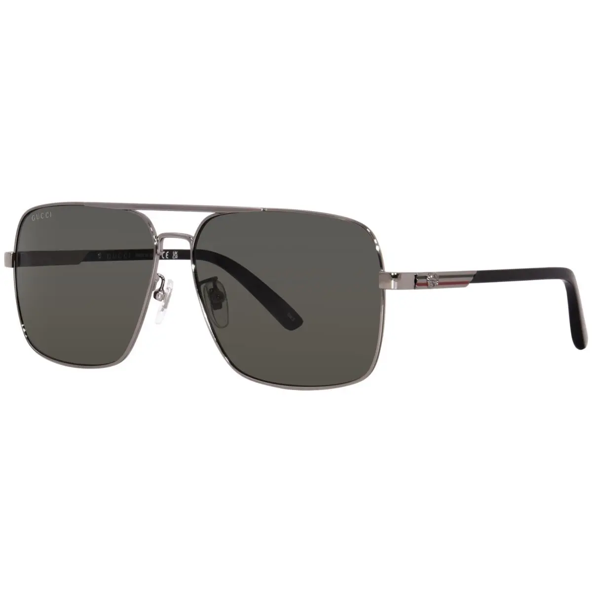 GG1289S 001 Sunglasses Men`s Gunmetal/black/grey Lenses Pilot Shape 62mm by Gucci