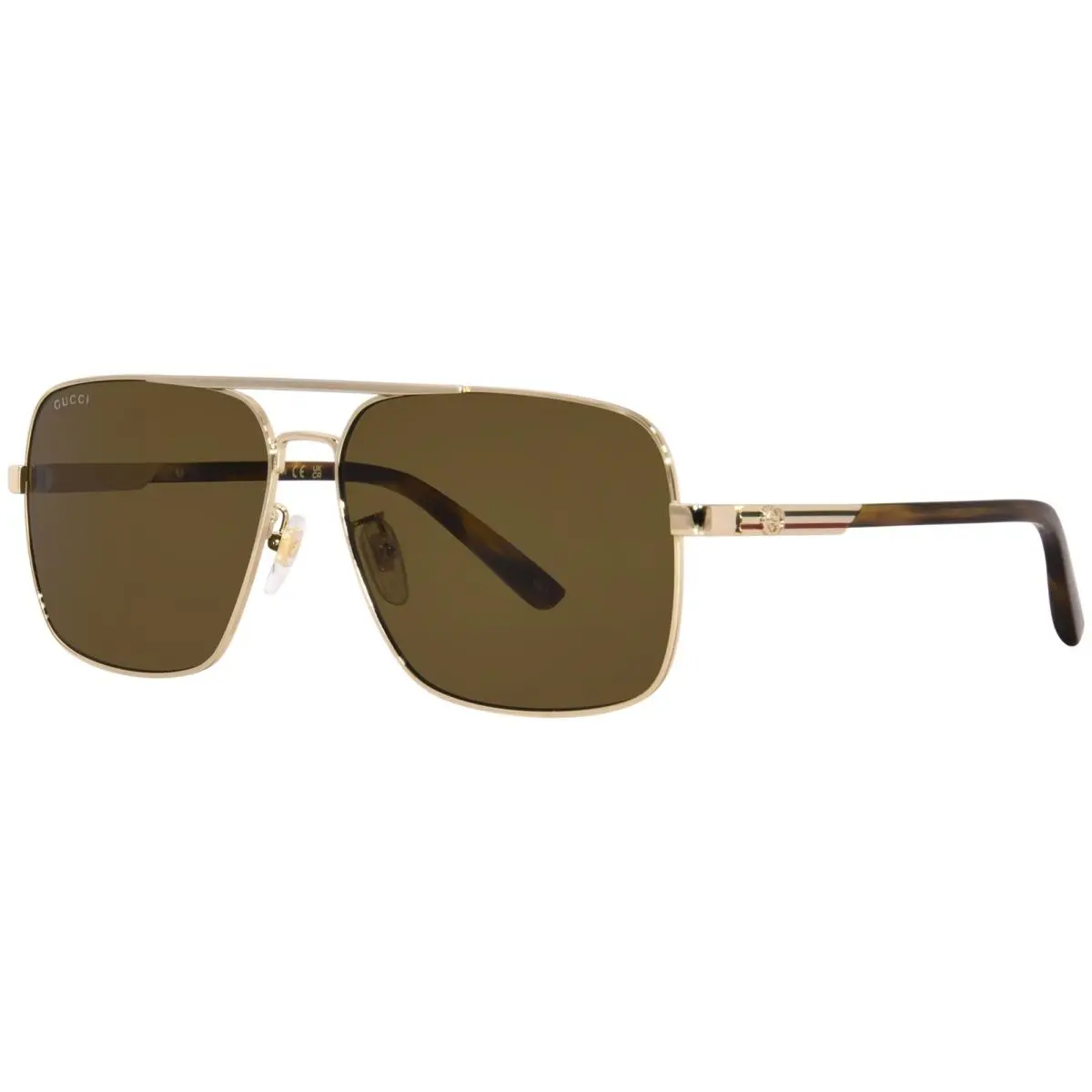 GG1289S 002 Sunglasses Men`s Gold/havana/brown Lenses Pilot Shape 62mm by Gucci