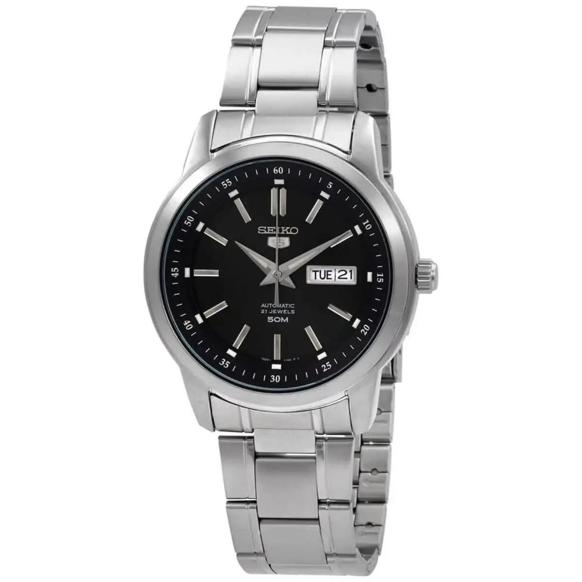 Men`s Watch 5 Day-date Automatic Black Dial Steel Bracelet SNKM87K1 by Seiko