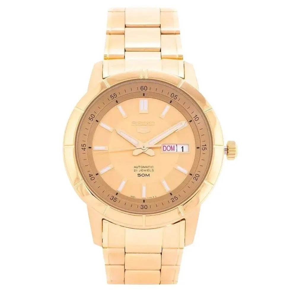 Seiko 5 Gold Tone Stainless Steel 21 Jewels Automatic SNKN62K1 50M Mens Watch