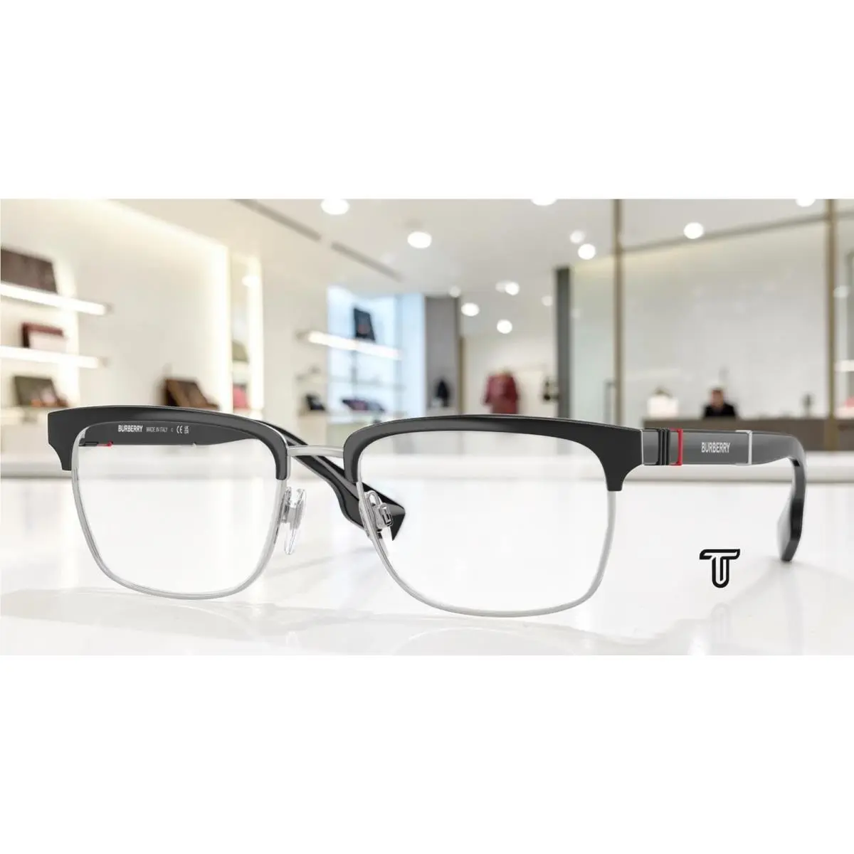 Burberry BE1348 1306 Silver Matte Black Demo Lens 55 mm Men`s Eyeglasses
