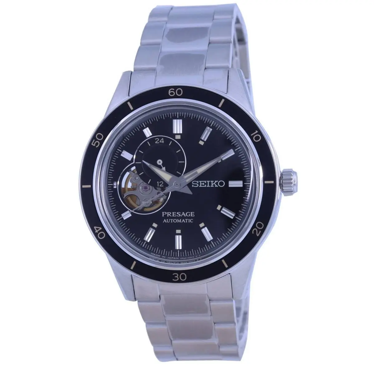 Presage Style 60`s Open Heart Black Dial Automatic SSA425J1 Men`s Watch by Seiko