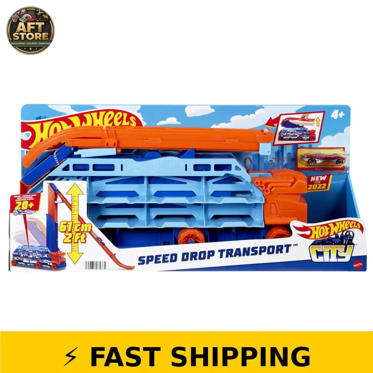 Hot Wheels City Speed Drop Transport Hauler with 1 Toy Car