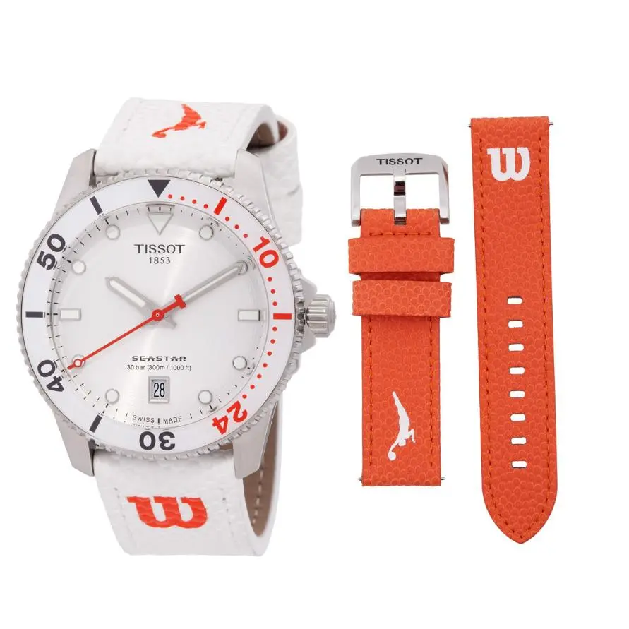 Tissot Unisex Seastar 1000 Wilson Wnba Quartz Watch - T1204101701100 - Dial: White, Band: Orange, White