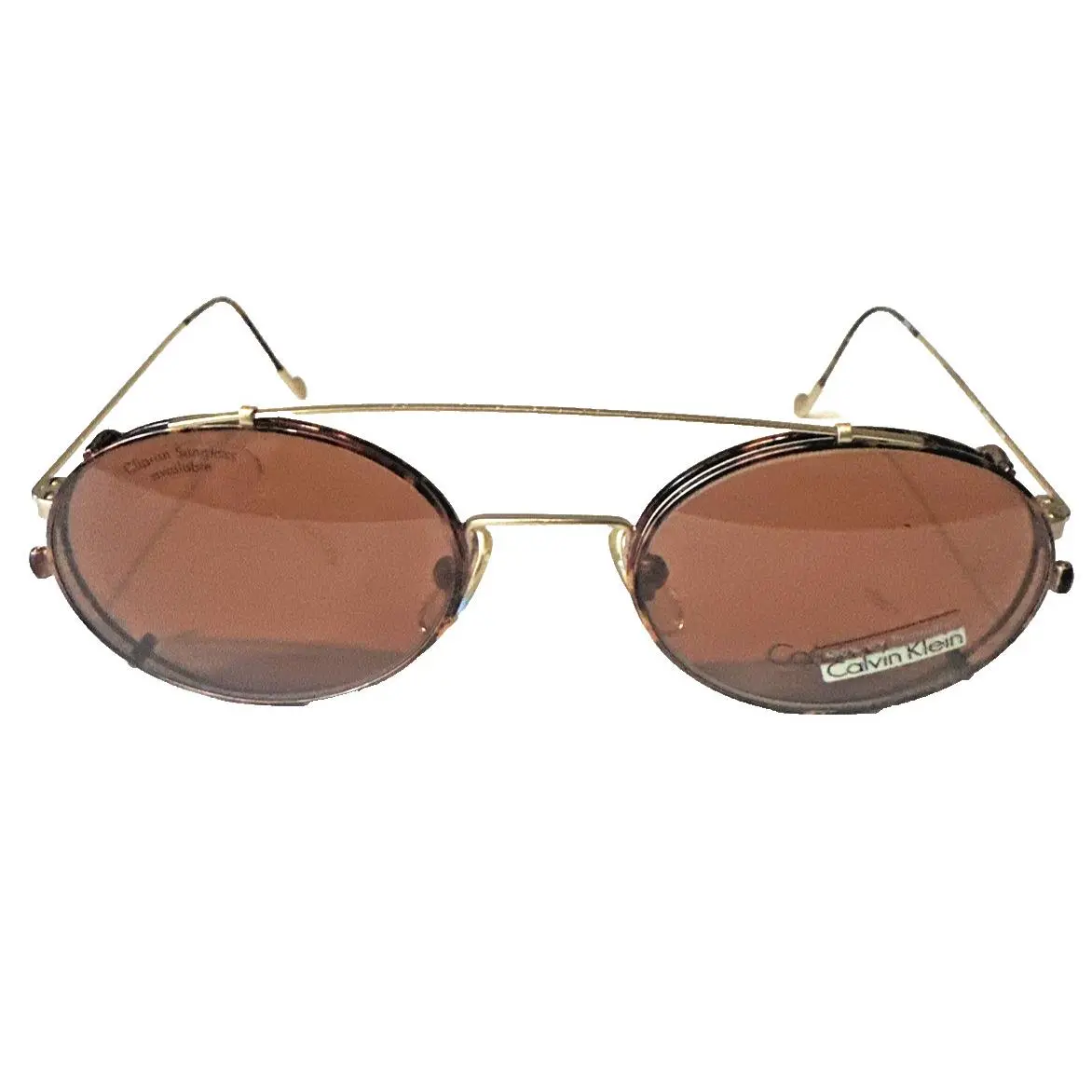 Old Stock Vintage Calvin Klein Eyeglasses 115 Gold with Clip on Japan