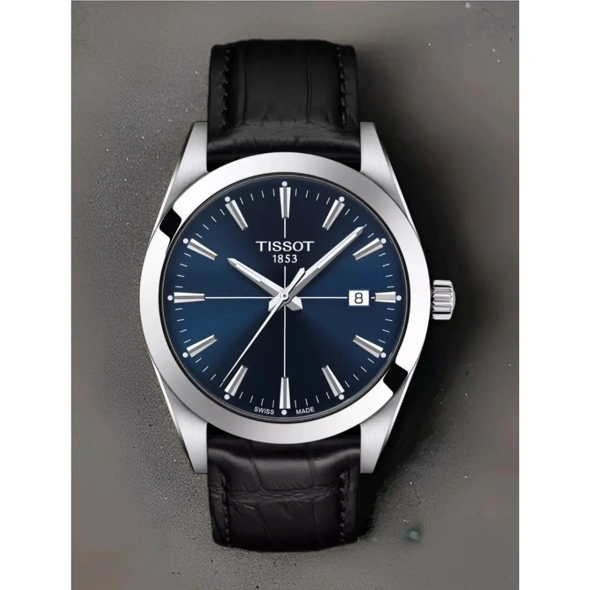 Gentleman Watch Blue Dial Black Leather Strap T127.410.16.041.01 by Tissot
