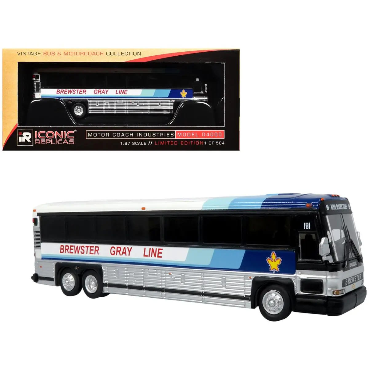 2001 Mci D4000 Coach Bus White 1/87 Brewster Gray Line Limited Edition HO