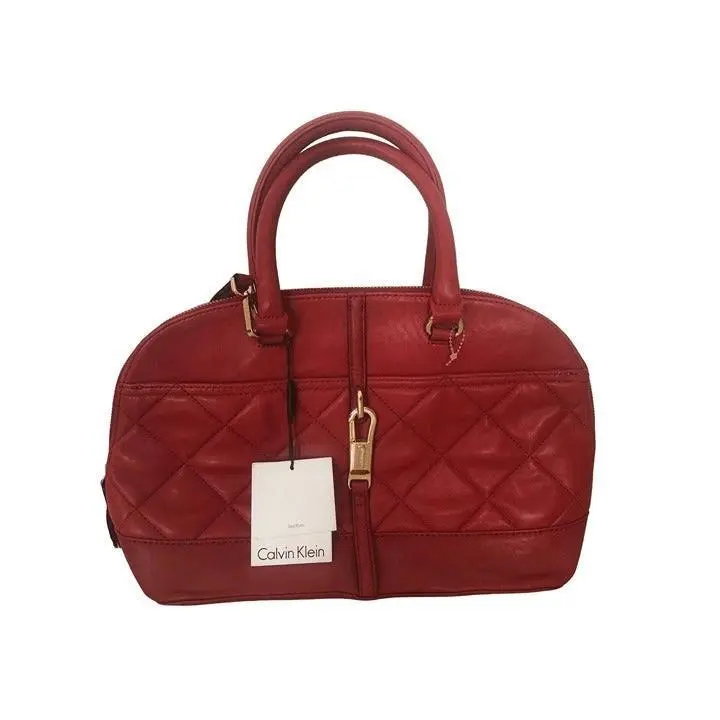 Calvin Klein Womens Red Luxe Lamb Satchel Bag