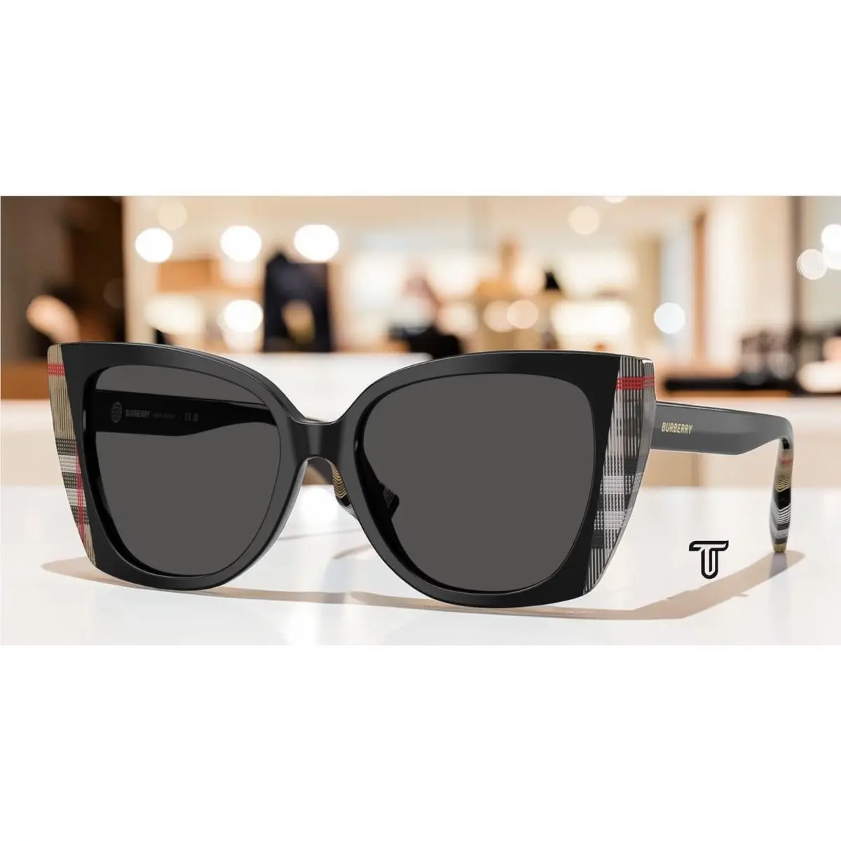 Burberry BE4393 405587 Meryl Black Vintage Check Dark Grey 54mm Women Sunglasses