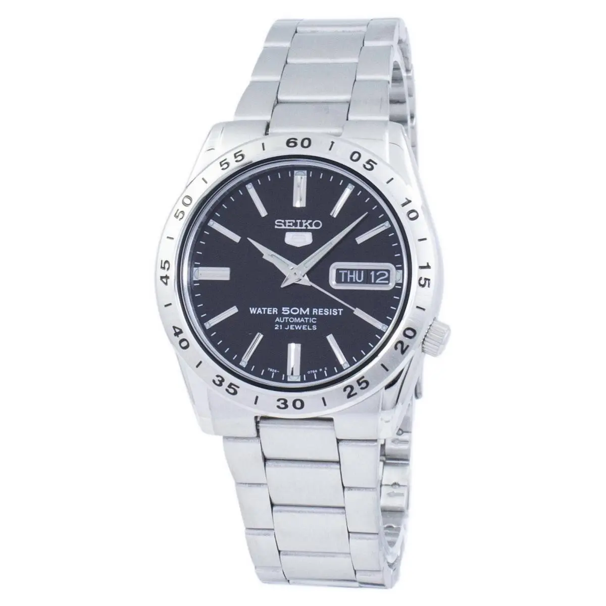 Seiko 5 Automatic Stainless Steel Black Dial 21 Jewels SNKE01K1 50M Mens Watch