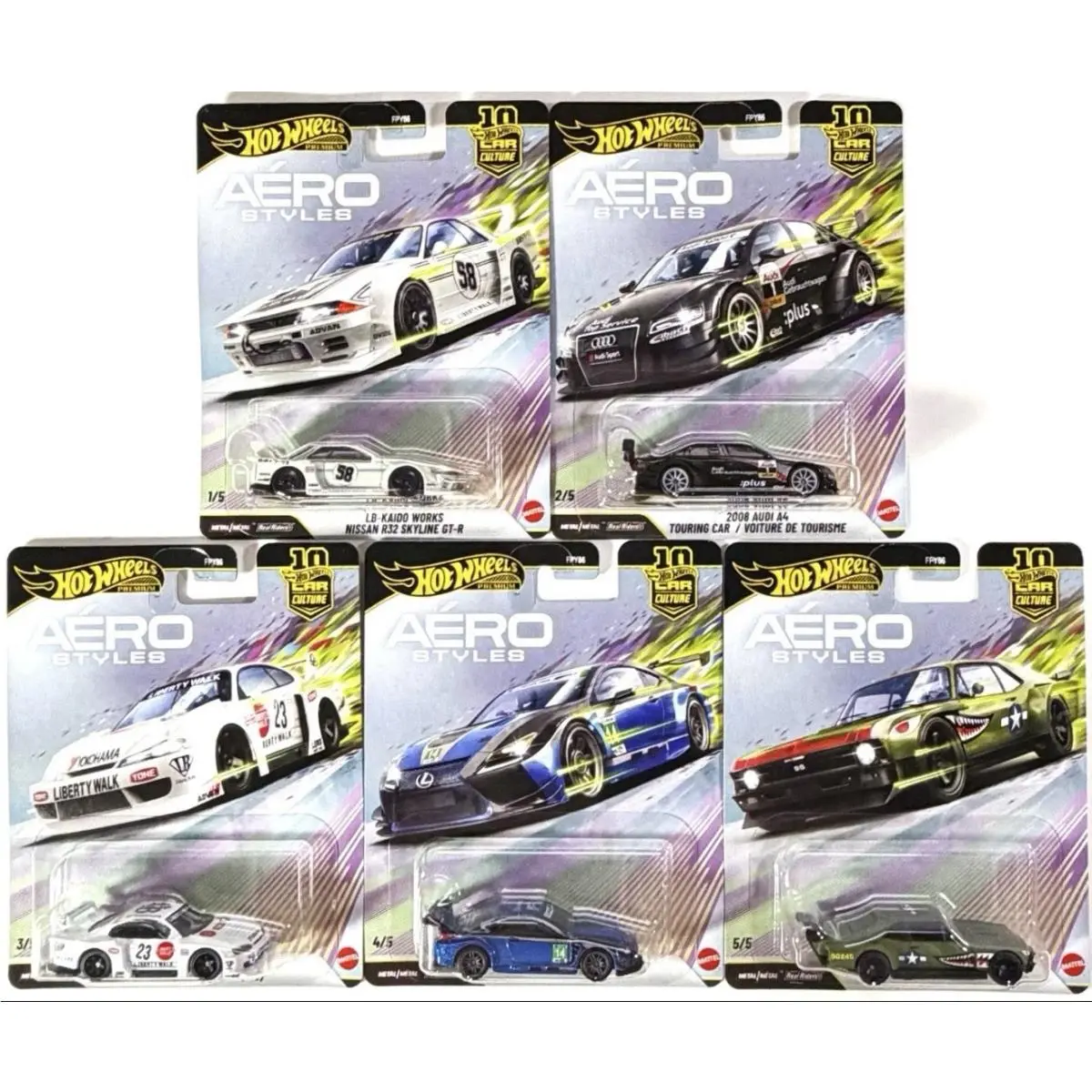 Hot Wheels Car Culture Aero Styles Set Of 5 2026 Nissan Audi Chevy Lexus
