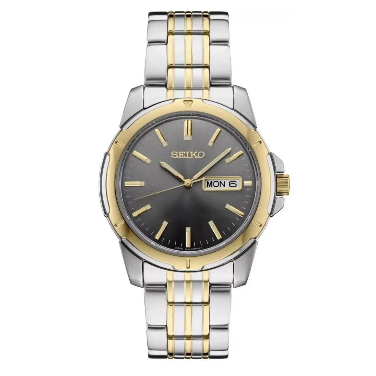 Seiko SUR356 Essential Collection Gold Silver Tone Gray Dial Men`s Watch