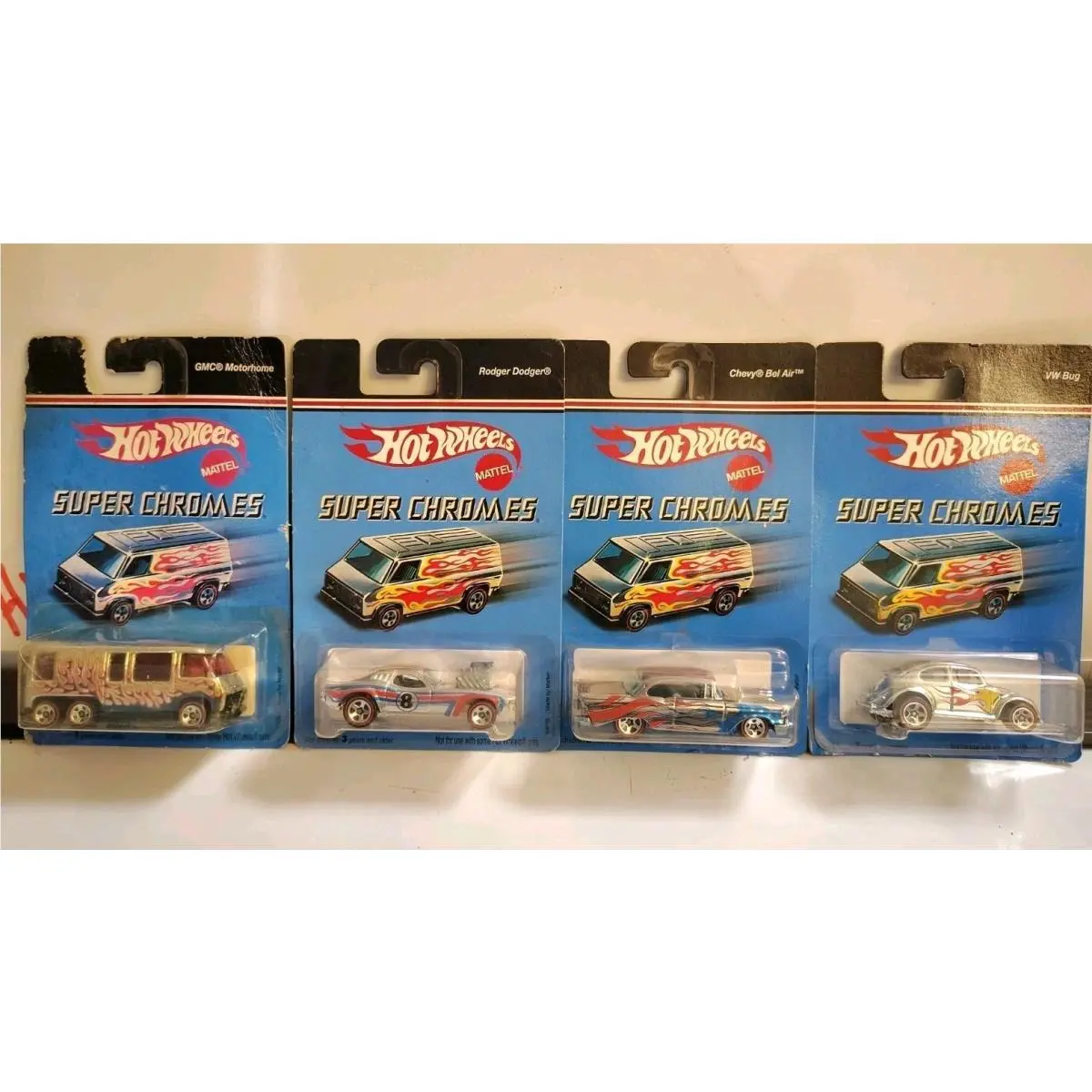 4 Hot Wheels Super Chromes - Gmc Motorhome Rodger Dodger Bel Air VW Bug Read