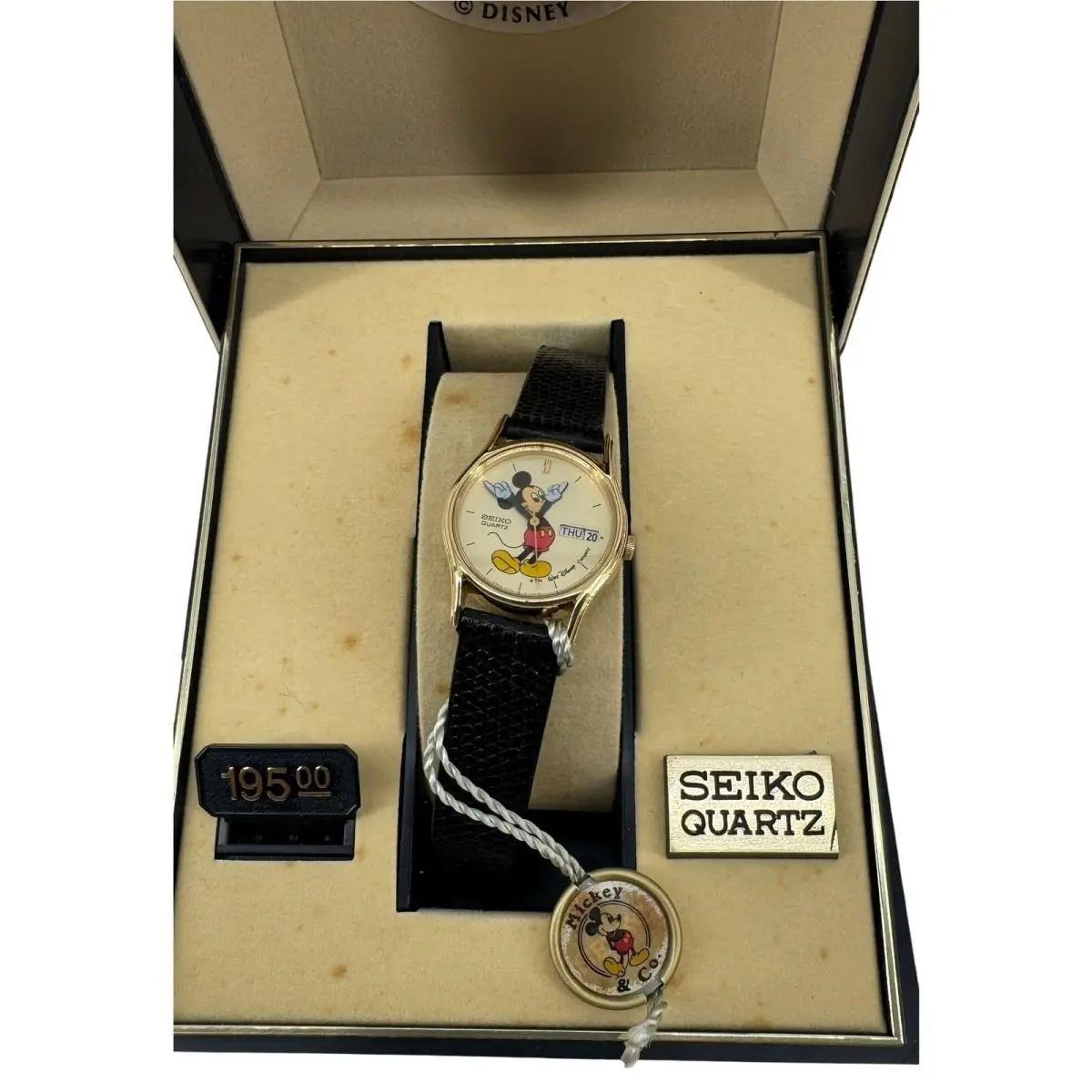 Seiko Mickey Mouse Watch Womens Gold Leather Vintage Disney 3Y03-0049 Box