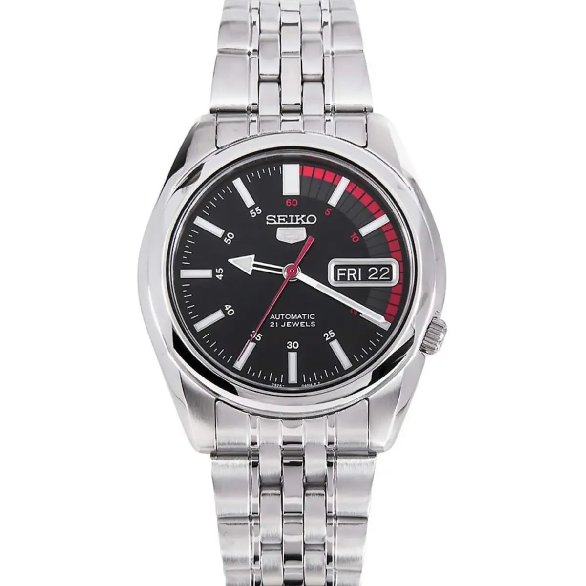 Unisex Watch Series 5 Black Dial Silver Stainless Steel Bracelet SNK375K1 by Seiko