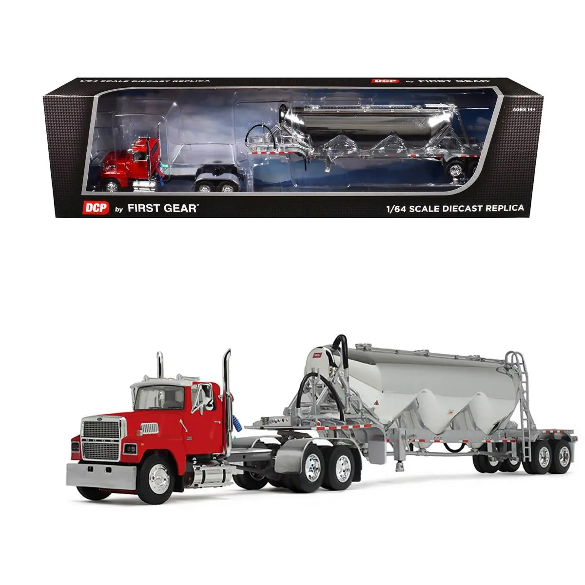 Ford Ltl 9000 Day Cab with Heil Pneumatic Tank Trailer Heil Red 1/64 - Multi-Color