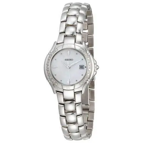 Seiko White Dial Date Diamonds Accent Stainless Steel Women`s Watch SXDB05