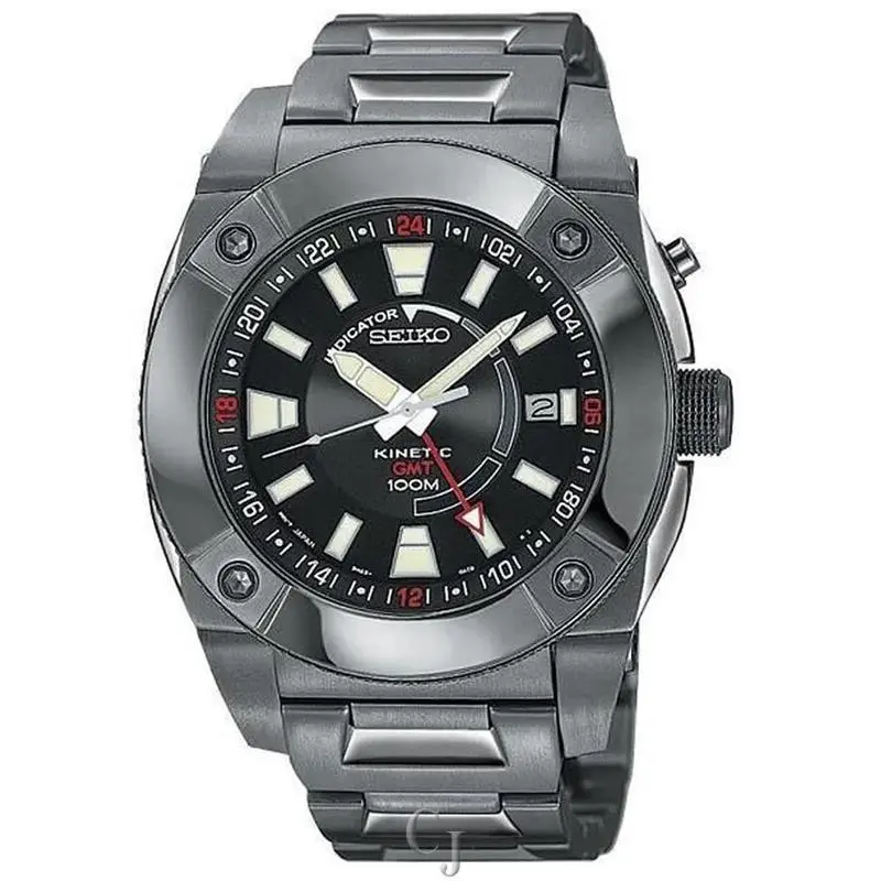 Seiko Kinetic Gmt Black Ion Black Dial Stainless Steel Men’s Watch SUN007