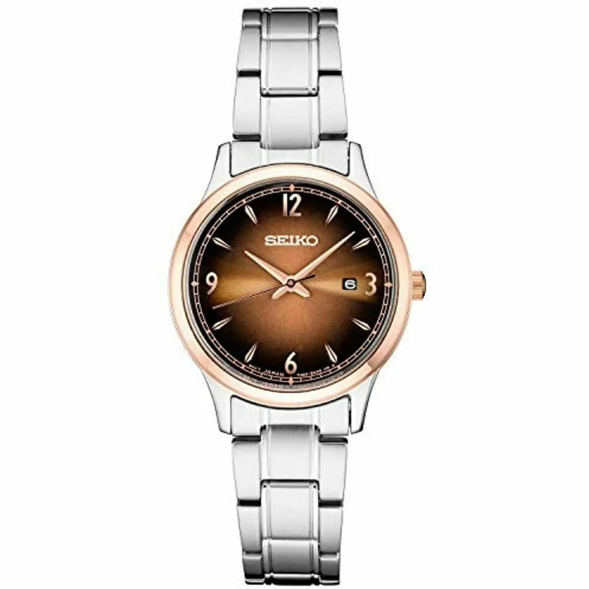 Seiko SXDH02 Silver Tone Band Burgundy to Brown Sunray Dial Women`s Watch
