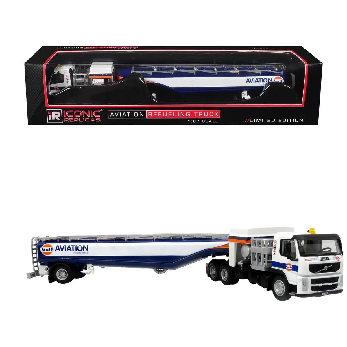 Volvo FM500 Esterer Refueling Tanker Gulf Aviation White/blue 1/87 HO Iconic Rep