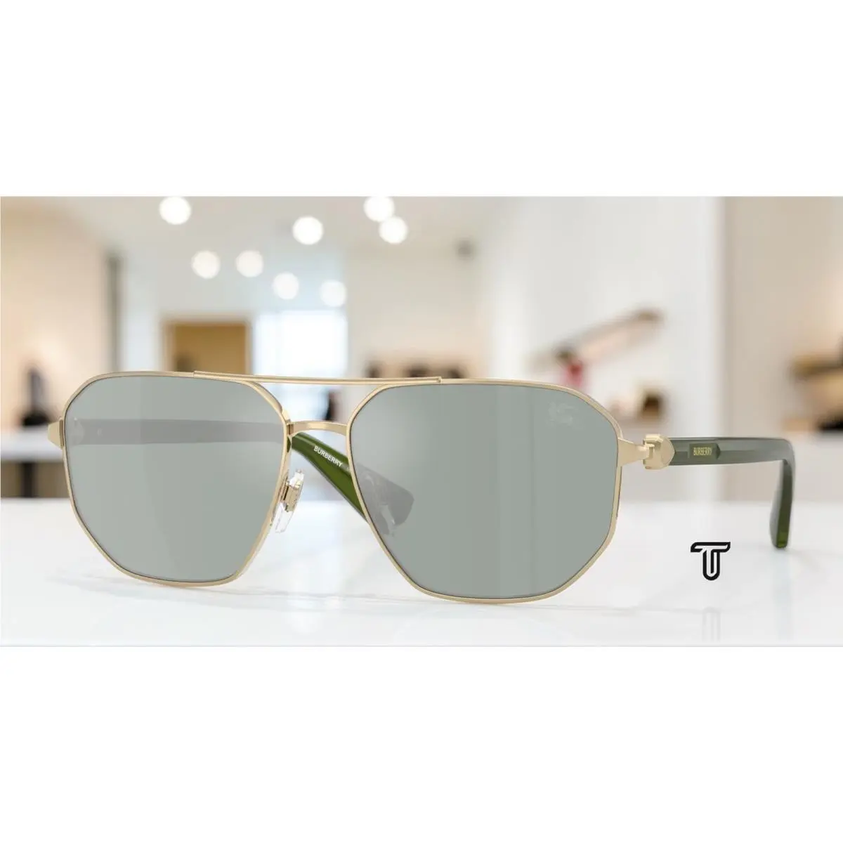 Burberry BE3166 110982 Light Gold Petrol Green Mirror Silver 60mm Men Sunglasses