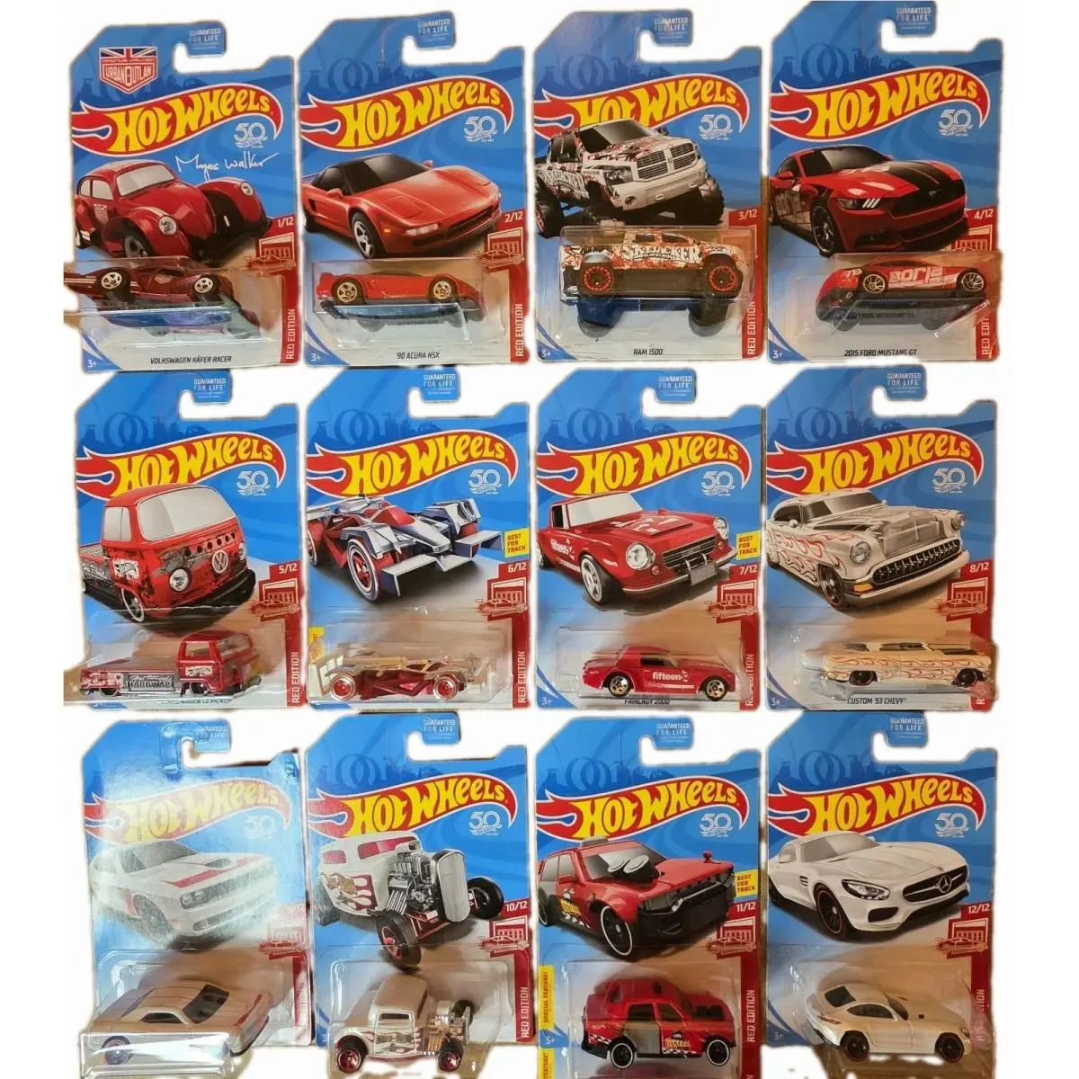 Hot Wheels 50th Anniversary Red Edition Complete 12 Car Set Target Exclusive