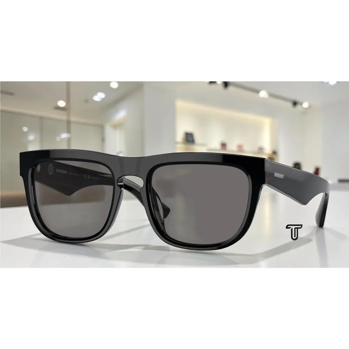 Burberry BE4431U 412181 Black On Vintage Check Grey Polarized 56mm Men Sunglasse