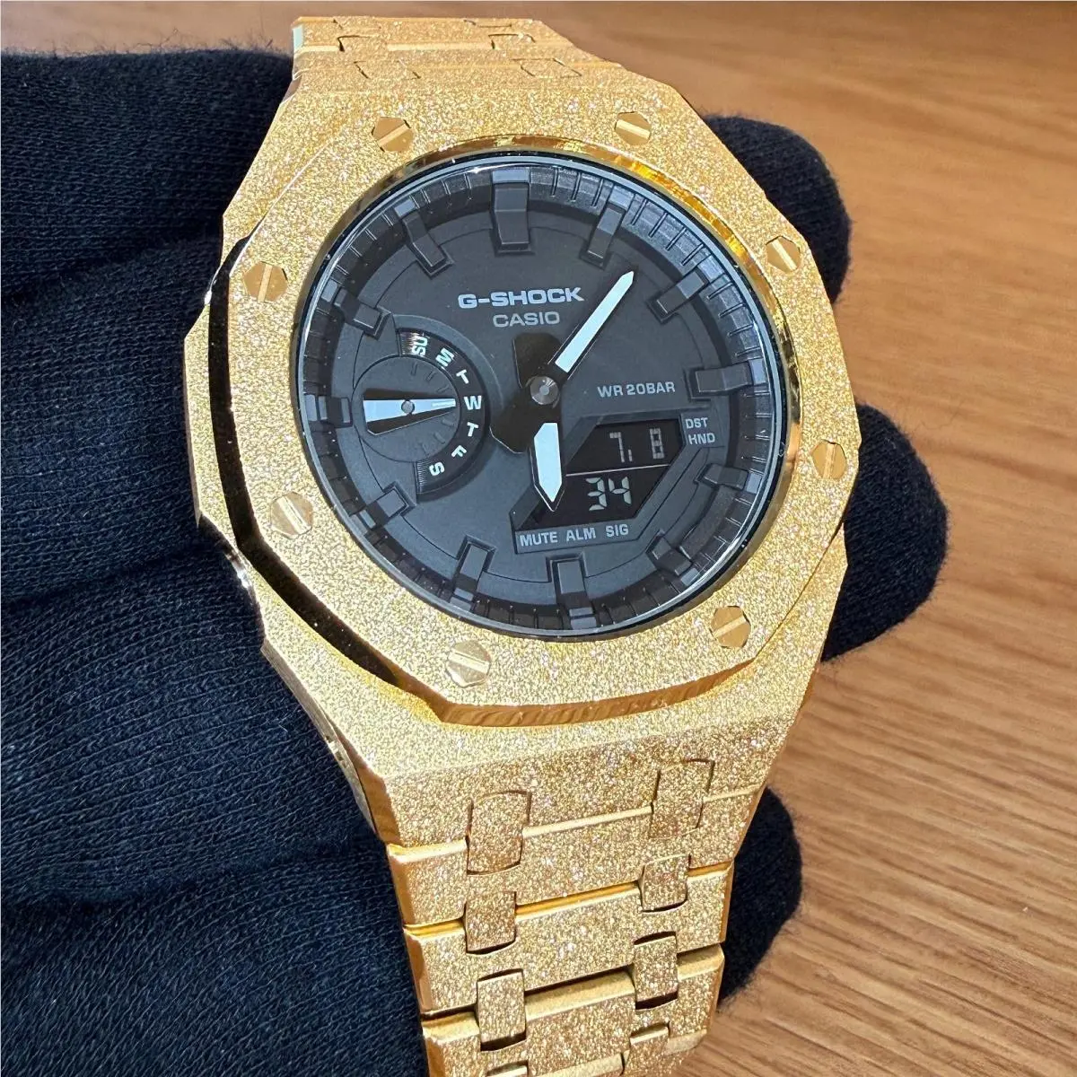 Gold Modded Casio G Shock GA2100 Frosted Metal Watch Casioak