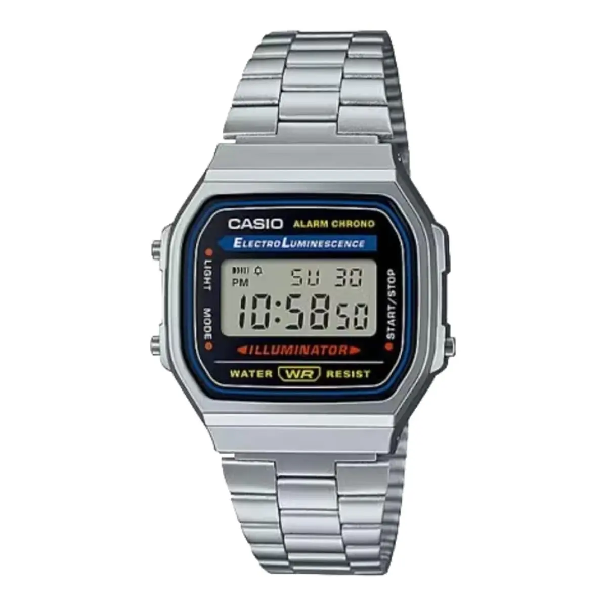 Vintage Digital Stainless Steel Bracelet Watch Silver - A-168WA-1Q by Casio