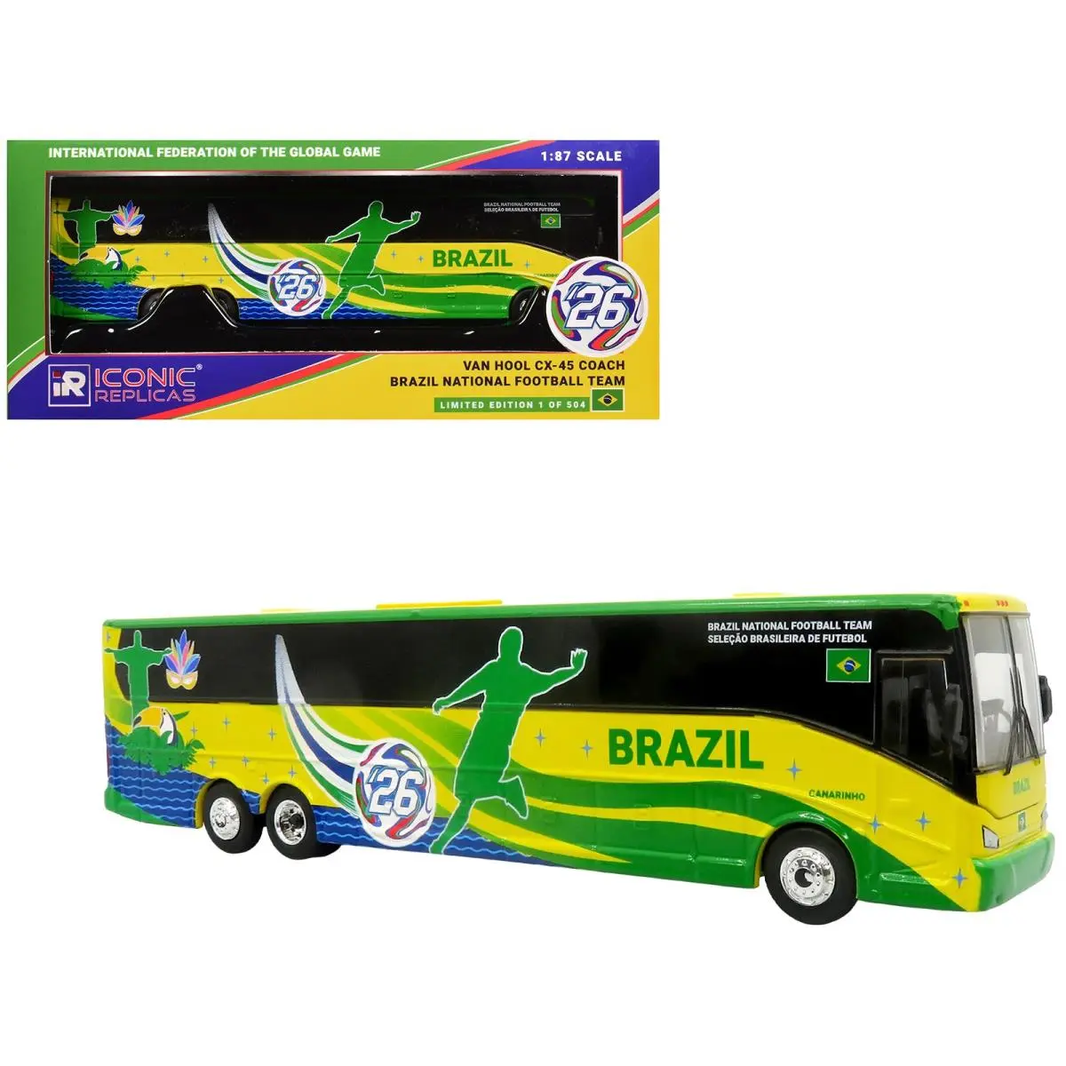 Van Hool CX 45 Coach Bus Yellow Green Series 1/87 Brazil National Football Team