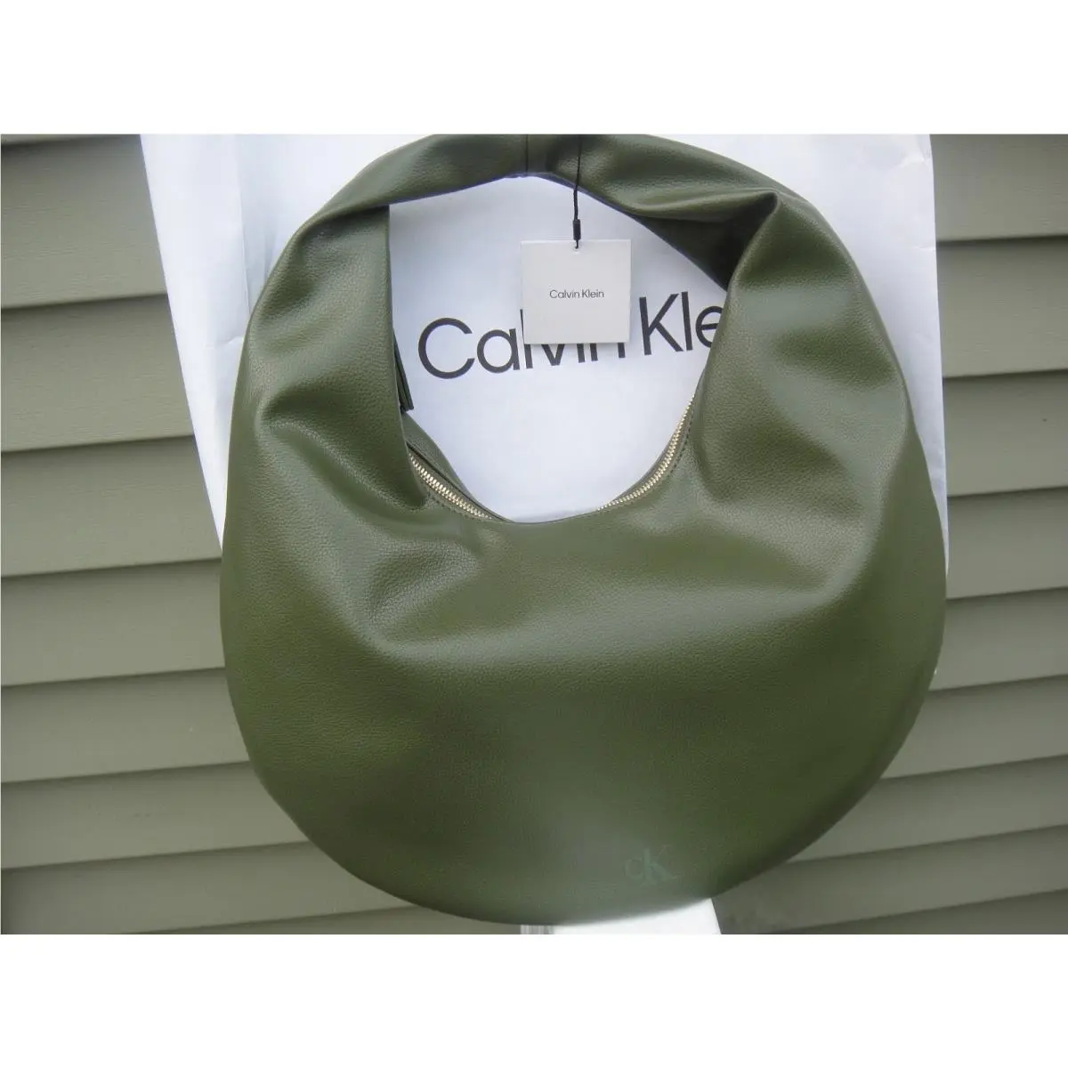 Calvin Klein Pebble Grain Crescent Green Shoulder Bag .100%Authentic