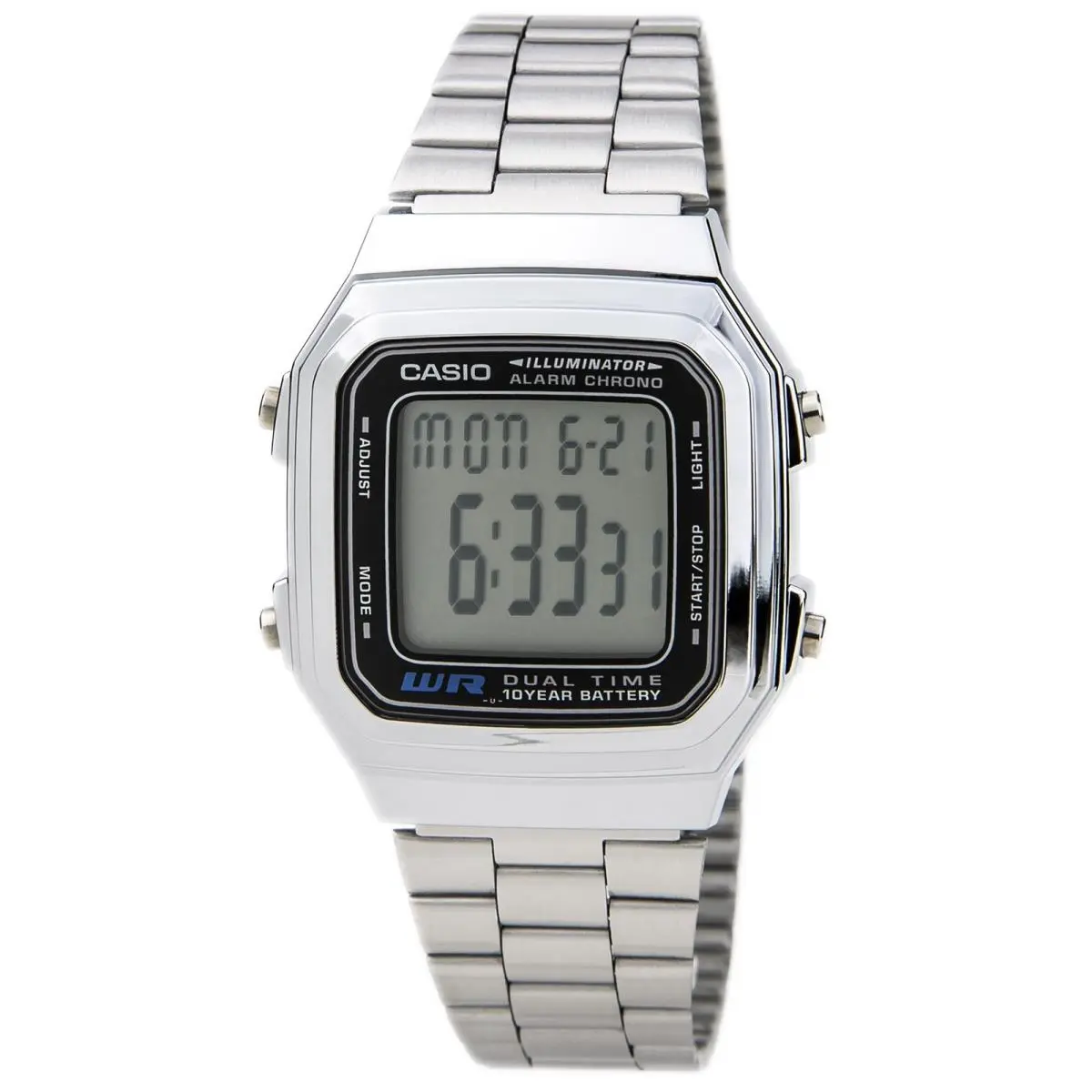 Unisex Watch Stainless Steel Case Digital Dial Alarm Dual Time A178WA-1A by Casio