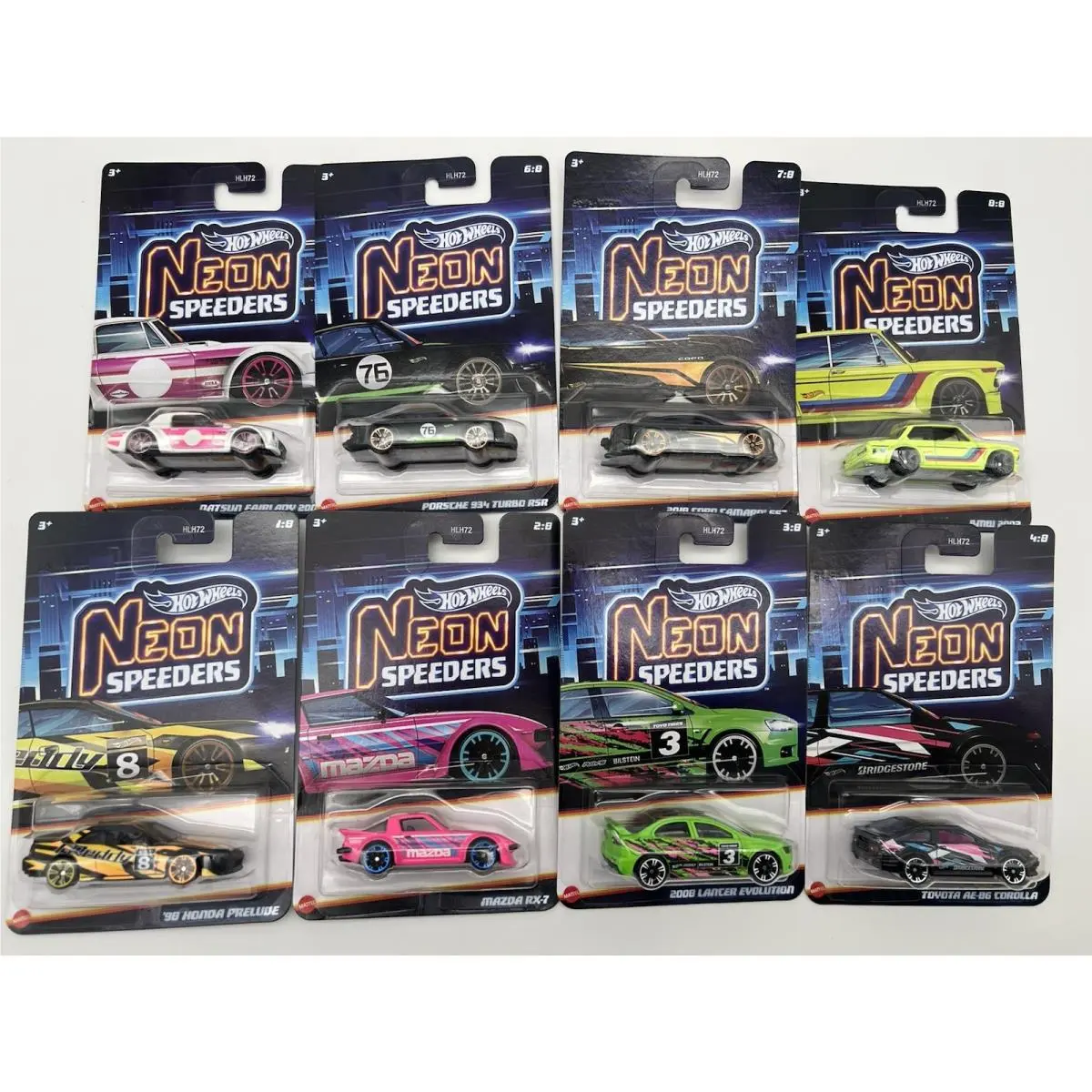 Complete Set 1 Through 8 2025 Hot Wheels Neon Speeders