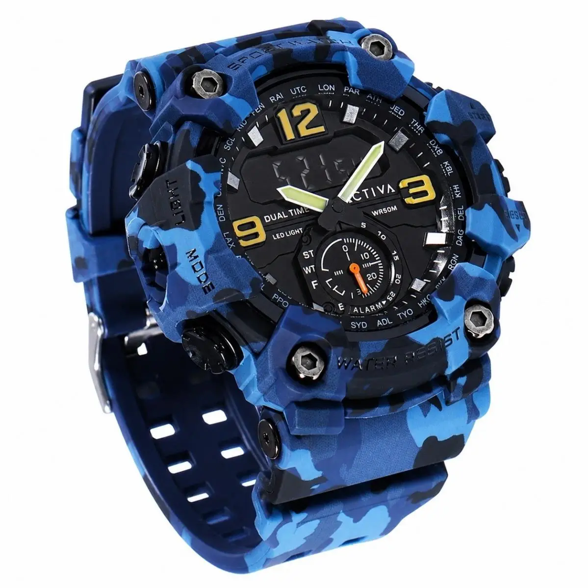 Activa X Invicta Blackops Digital Men`s Watch 56mm Camouflage Blue