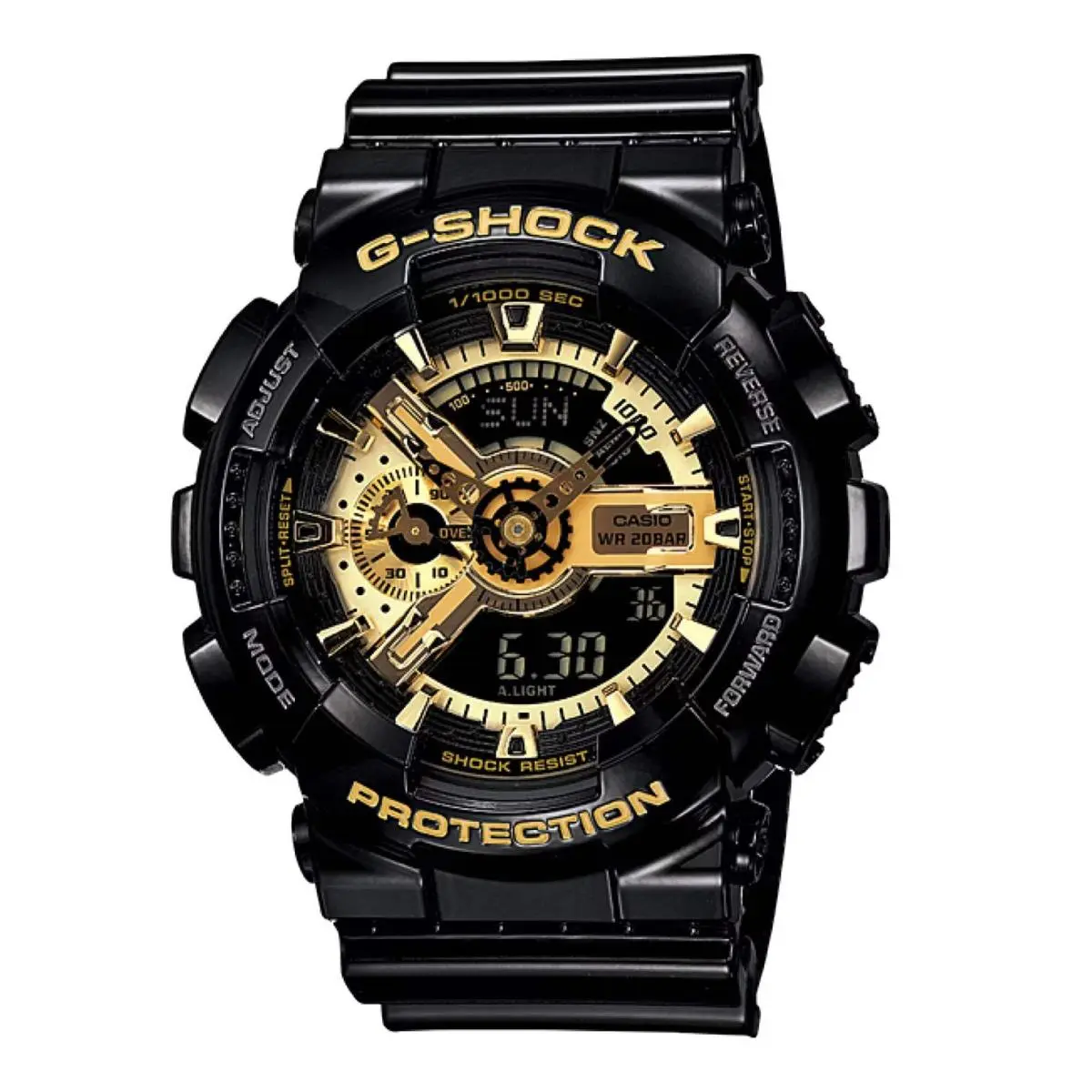 Men`s Casio G-shock Classic Resin Strap Watch with Black and Gold-tone Dial Mod
