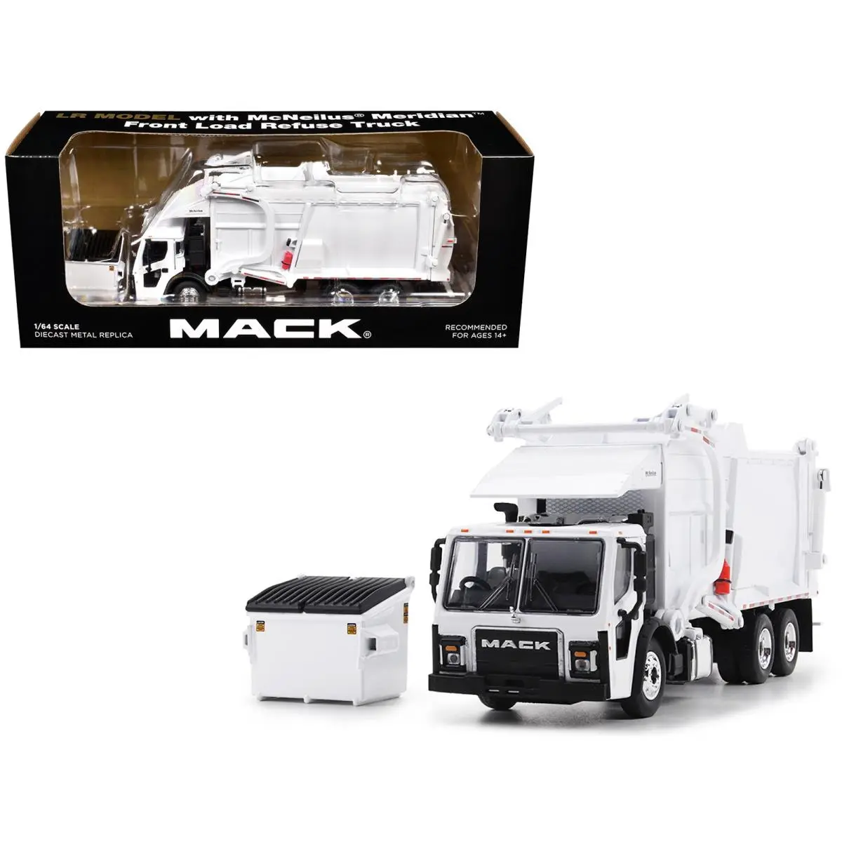 Mack LR Refuse Garbage Truck with Mcneilus Meridian Front Loader White with