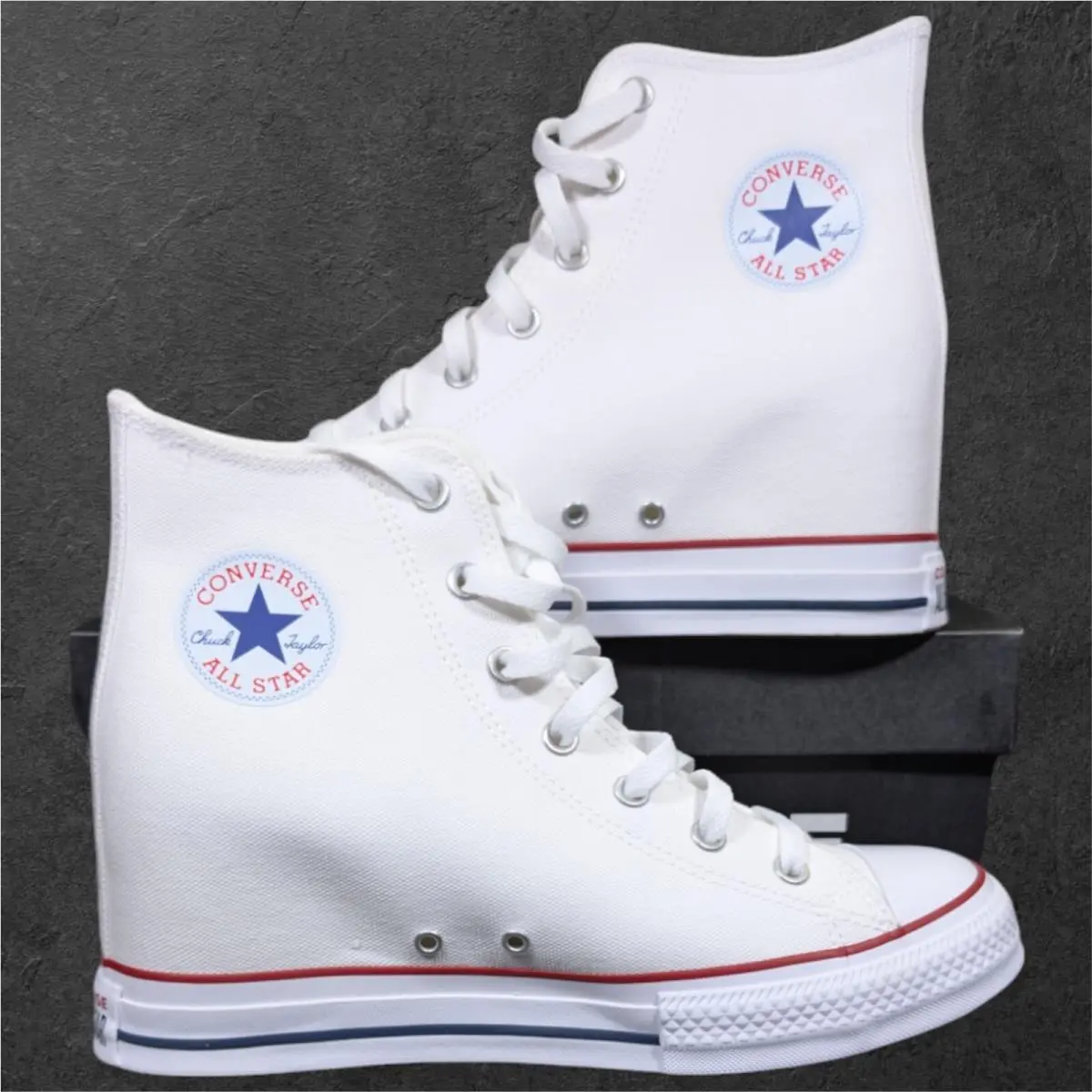 Converse Ctas Wedge Hi Platform Sneaker Women`s 11 White Red Navy High Top Shoe