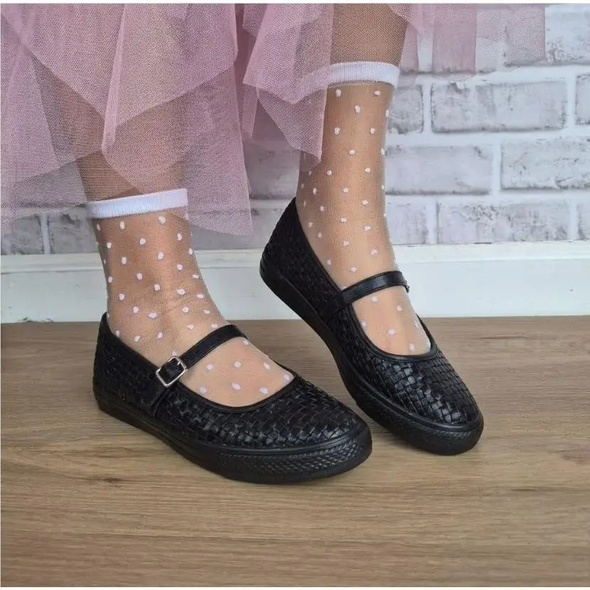 ⭐converse Dainty Mary Jane Woven Sz 9 Womens Shoes Leather Sneaker Black A19338C
