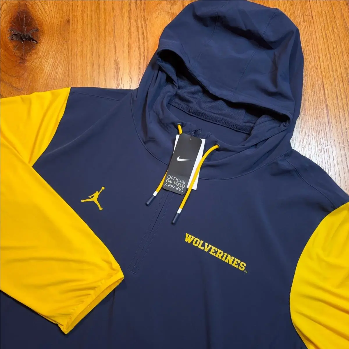 Nike Jordan Michigan Wolverines 1/4 Zip Hoodie Mens 3XL Navy Yellow Sideline