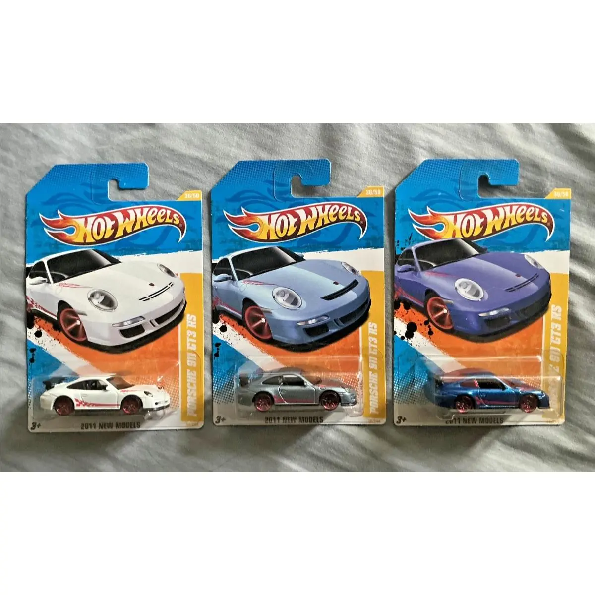 Hot Wheels Lot 3 2011 Models Porsche 911 GT3 RS Blue Grey White