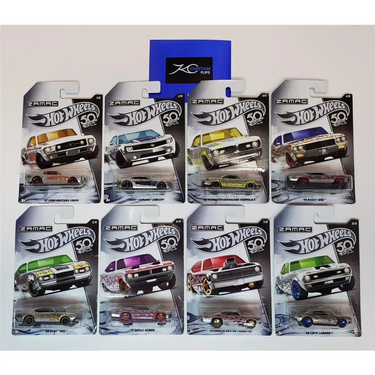 Hot Wheels 50 Years 2017 Zamac Complete 8 Car Set - 1/64 Scale