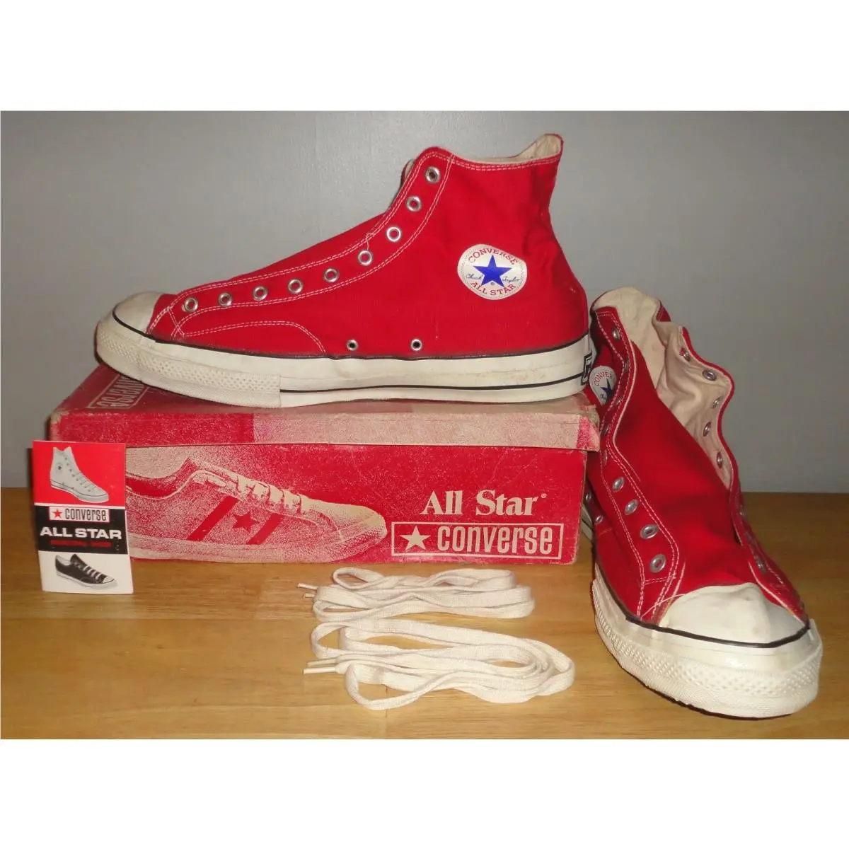 Vintage Converse All Star Black Label Chuck Taylor Red Hi Top Shoes 17 Box