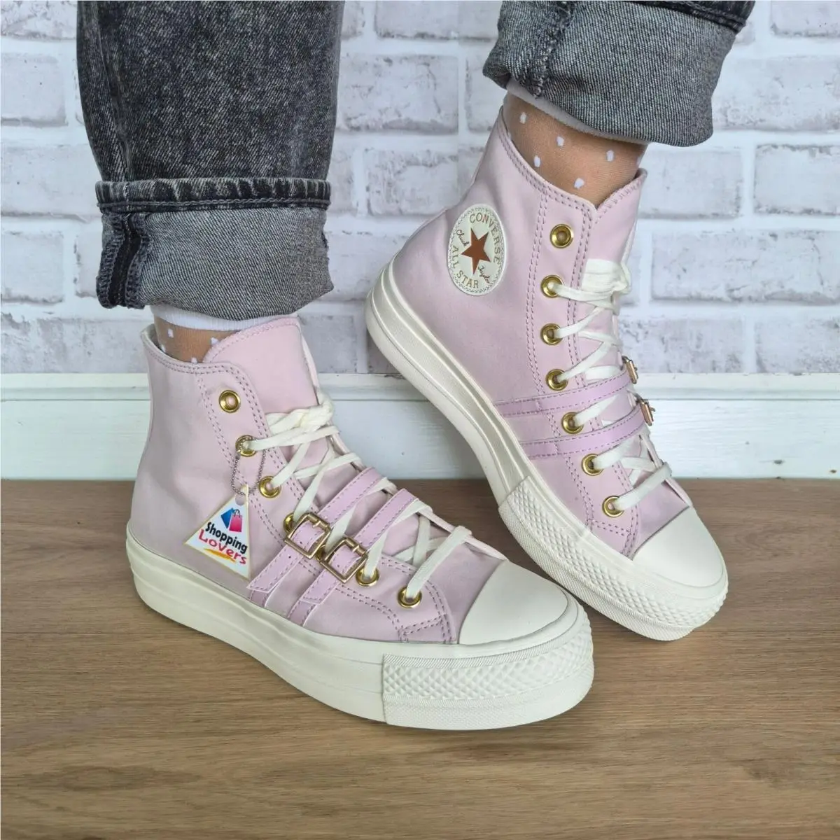 ⭐converse Chuck Lift Platform Buckle Sz 8 Women`s Shoes Sneaker Pink A11864C