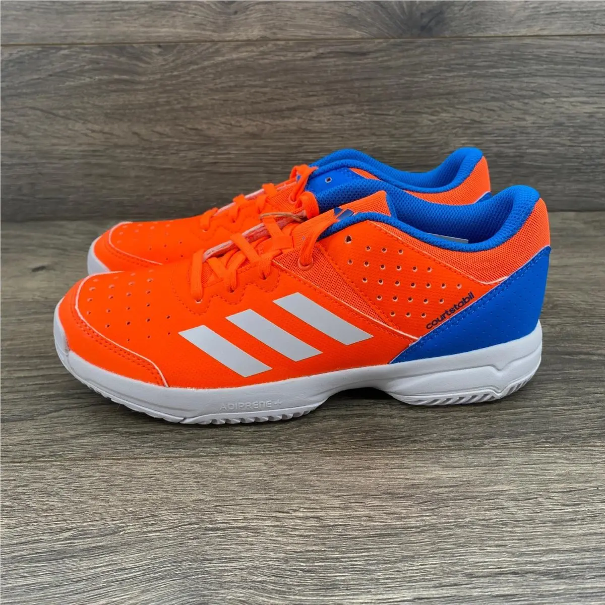 Adidas Court Stabil Jr Kids Size 4 Orange Blue Indoor Sports Sneakers JP7266