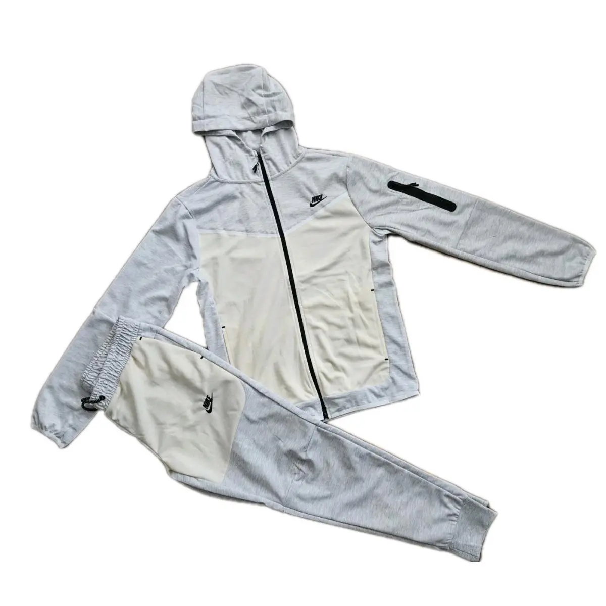 Nike Tech Cotton Sweat Suit Slim Fit Hoodie Joggers Men`s Gray/off Medium
