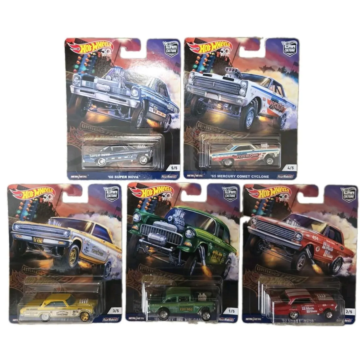 Hot Wheels Car Culture Dragstrip Demons Complete Set `63 Nova `66 Super Nova